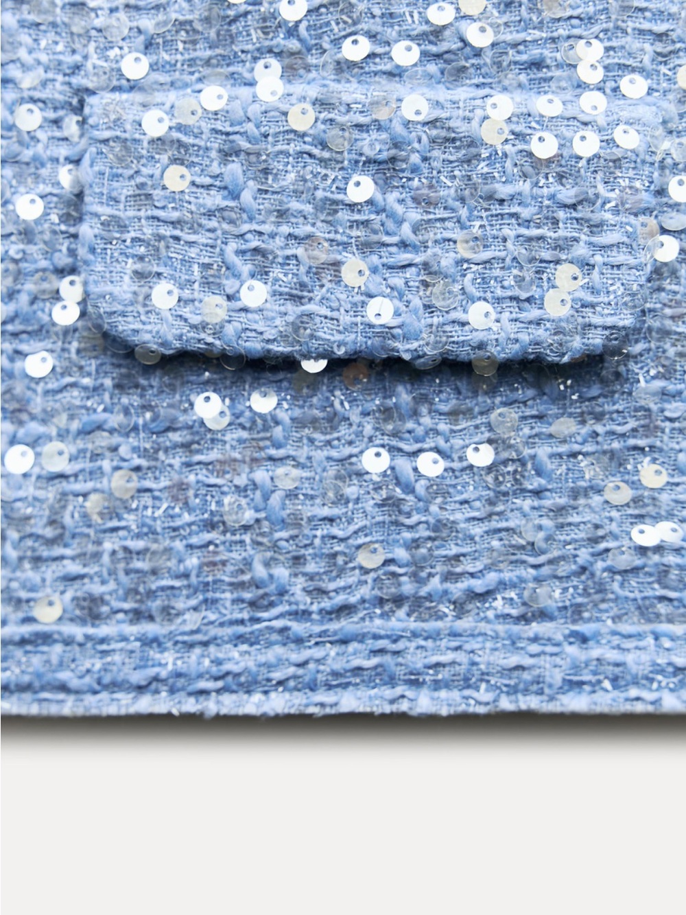 NWT Zara Periwinkle Blue Sequined Tweed Lady Jacket XL - Picture 8 of 14